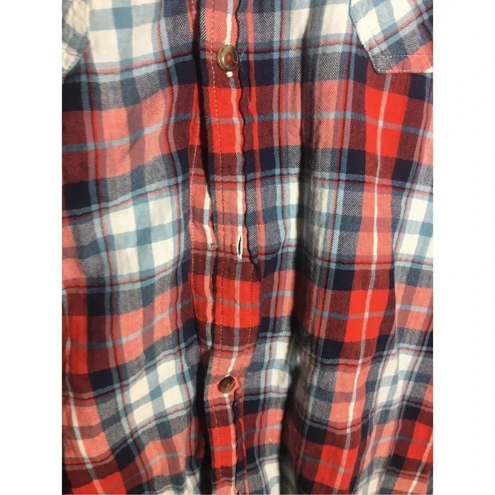 Mens The North Face Button Up Red Blue Plaid Casual Hiking Outdoor Multicolored